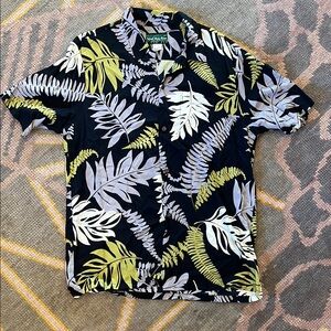 Island aloha wear - Fern Black and Green authentic Hawaiian shirt - L